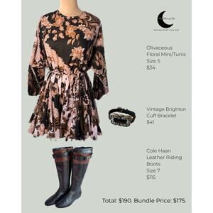 [BUNDLE] Cole Haan Leather Riding Boots + Olivaceous Dress + Brighton Cuff